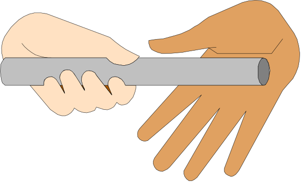 The illustration shows two hands holding a metal pole with white gloves on each end; there is no text present within this image.
