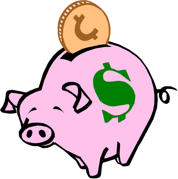 The images show a piggy bank with money inside it being held by two hands; each hand has an eye on them that resembles dollar signs.