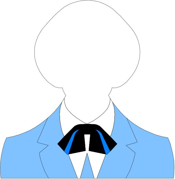The image shows a side by side comparison of two identical blue suits with white collars on mannequins against black backgrounds; each suit has an attached bow tie at neck level but no head is present in either frame, creating a humorous effect as if there's only one person wearing both outfits.