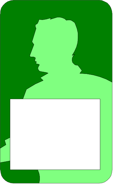The image shows a green silhouette of an adult male figure standing next to what appears to be a whiteboard with text on it in front of him; he is facing away from us towards something out of frame, and there's no background detail visible beyond his immediate vicinity.