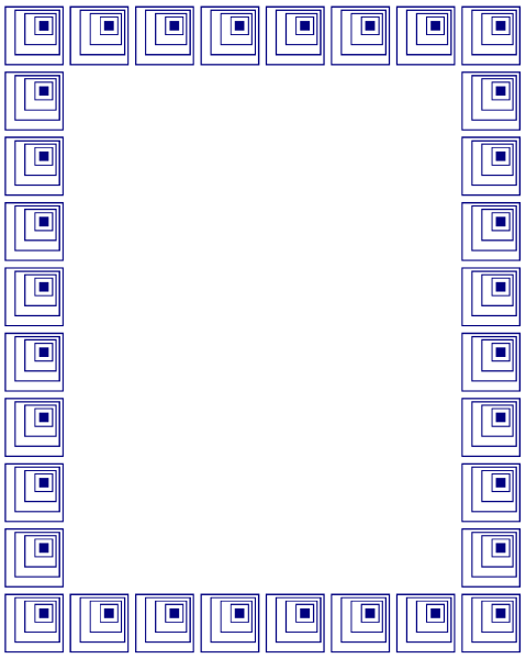 The image shows a pattern of blue squares with white borders forming an intricate design on what appears to be a gray background within a black border frame.