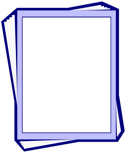 The image shows a blue notebook with white pages on top of each other against an indistinct background.