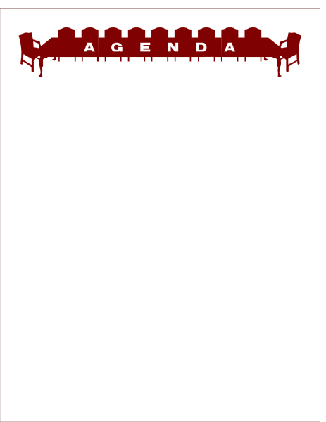 The image shows a black background with white text that reads "AGENDA" at the top center of an open book-like structure resembling pages in a notebook.