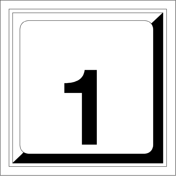 The number "1" on a white background with black border lines around it.