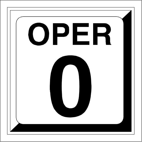 The image shows a black and white sign with "OPER" written on it inside an octagon shape, indicating that this is likely related to operating instructions for machinery or equipment of some sort.