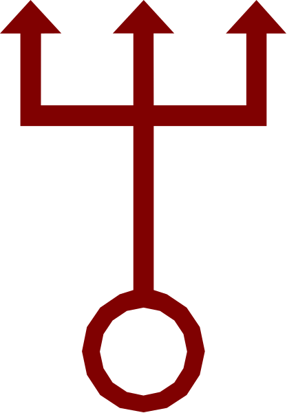 The image shows a red compass rose with an arrow pointing to it from above on top of what appears to be a black background within two white stripes that resemble eyes looking down at the compass.
