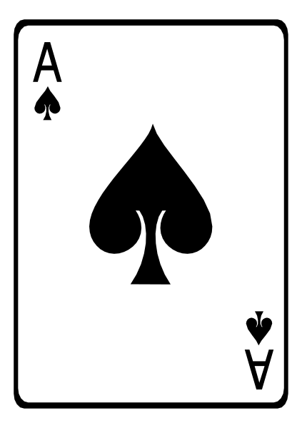 The card shows a black ace of spades with four white hearts on it against an off-white background.