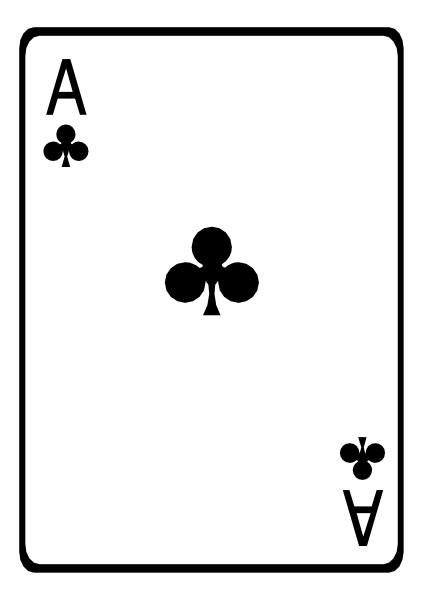 The card shows a spade with an ace on top of it against a black background.