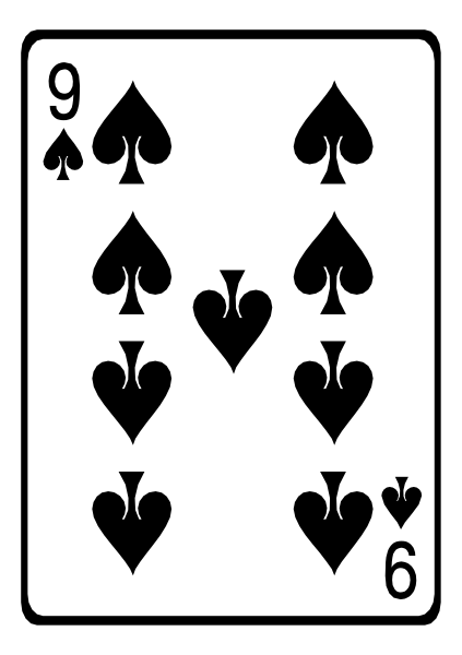 The card shows a royal flush of spades with hearts as back design on each suit symbol.