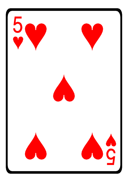 The card shows a royal flush of spades with hearts as their suit symbol on each face card: king, queen, jack, ten, nine, eight, seven, six, five, four, three, two and an ace.