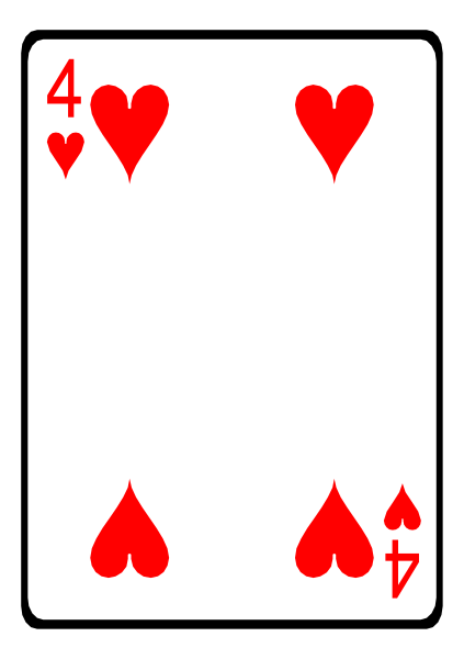 The card shows a royal flush of spades with hearts as their suit symbol on each face down playing cards from 4 to Ace in sequence. It is set against a gray background that has black borders at top and bottom, creating an illusion of depth by making it look like there are two layers or planes within the image frame. The card itself appears slightly tilted with respect to its axis parallel to the long side of the rectangle containing this clip-art representation.