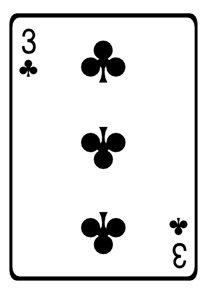 The card shows a spade suit with four clubs on it against a gray background.