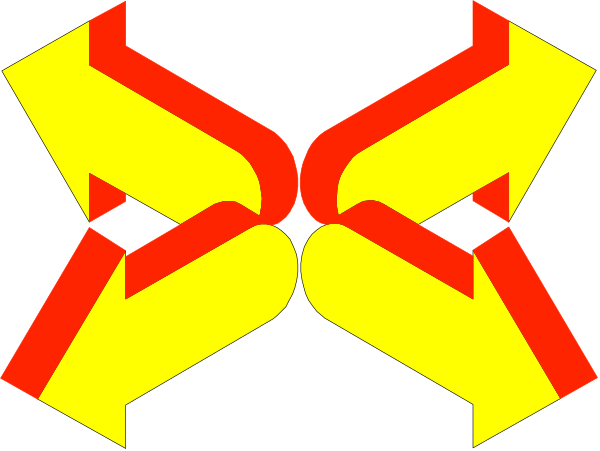 The image shows a red cross with two yellow X's intersecting it on top of each other against a black background.