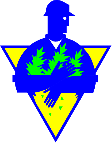 The logo features a stylized depiction of an individual wearing a baseball cap with leaves on it inside what appears to be a shield-like emblem that has two crossed swords at its center.