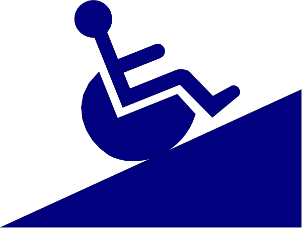 The image shows a blue handicap symbol with an accompanying wheelchair icon on top of it against a black background.
