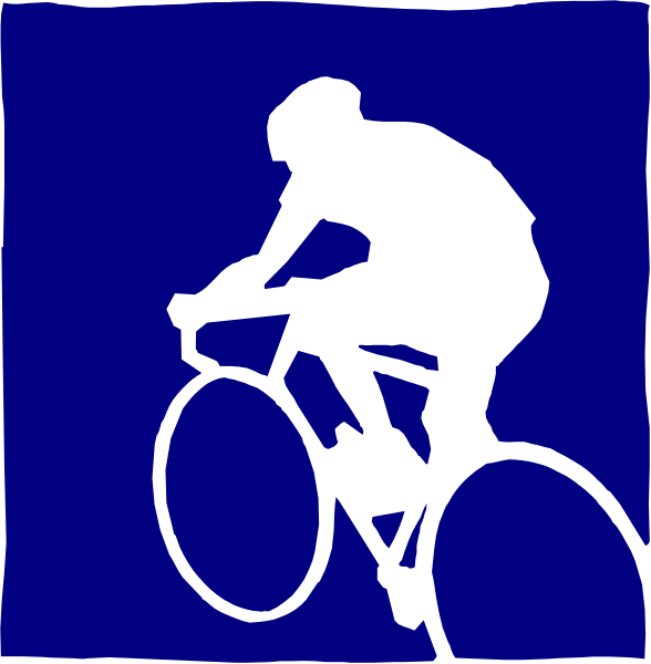 The image shows a black silhouette of an athlete riding a bicycle on what appears to be a track with blue backgrounds in two separate panels; there is no text present within this clip-art illustration, and it does not depict any other objects or people outside the central figure.