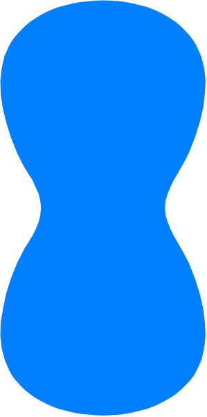 The image shows a blue abstract design that resembles an object with two handles on either side of it.