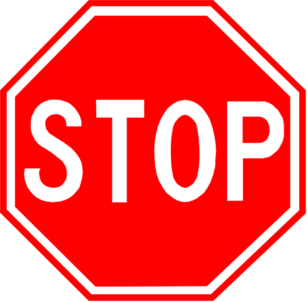 The image shows a red stop sign with white text that reads "STOP" on it against an indistinct background.