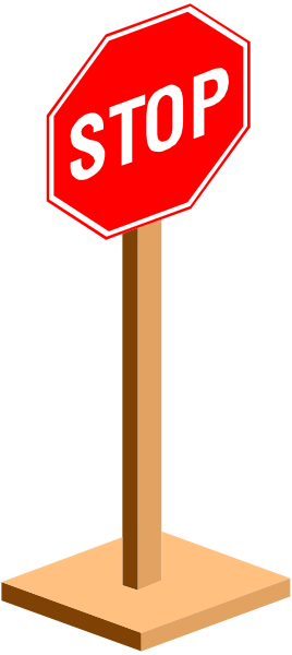 The image shows a red stop sign on top of a wooden stand against a dark background with no other discernible elements present in this small clip-art illustration.