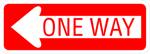 The image shows a red street sign with white text indicating "ONE WAY" on it.