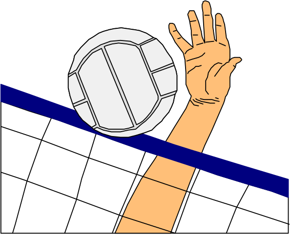 The image shows a volleyball player with an arm extended towards a ball above their head on what appears to be a court background.
