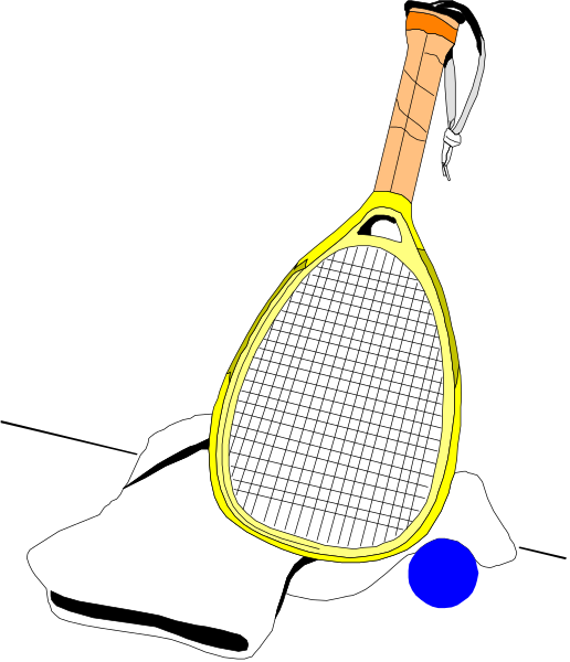 The image shows a tennis racket with blue balls on it against a black background.