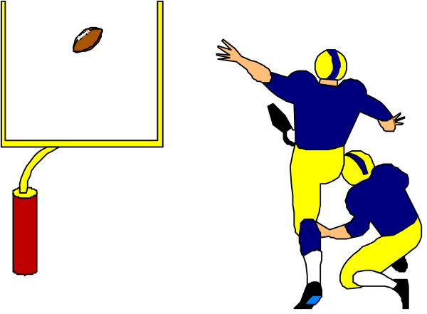 The image shows a pixelated scene of two football players on an indoor field with goalposts; there is no text present in this clip-art representation.