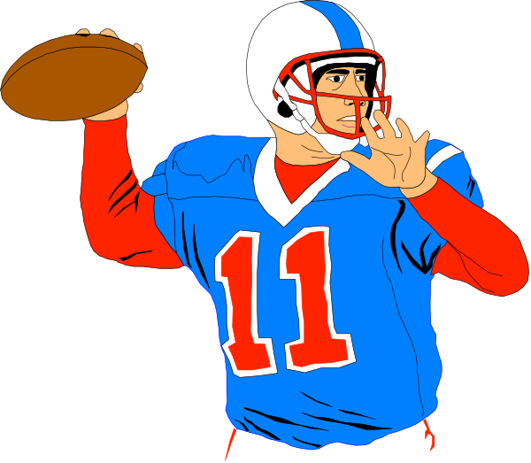 The illustration shows a football player holding two sports balls while standing on what appears to be grass with his arms outstretched as if ready for action.