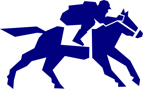 The image shows a black silhouette of an equestrian rider on horseback against a white background with no additional details provided about any other elements in this clip-art representation.