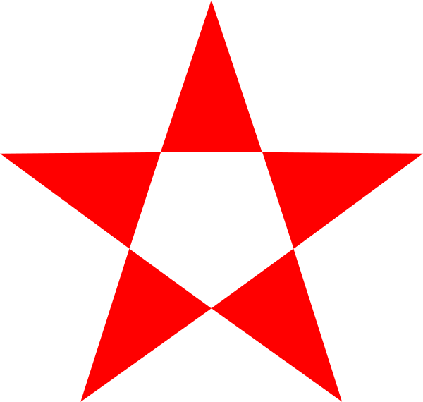 The image shows a red star with five points against a black background.