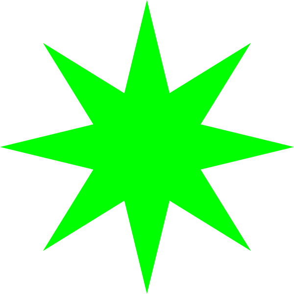 The image shows a green starburst with black outlines against a dark background on the left side of an otherwise blank screen.