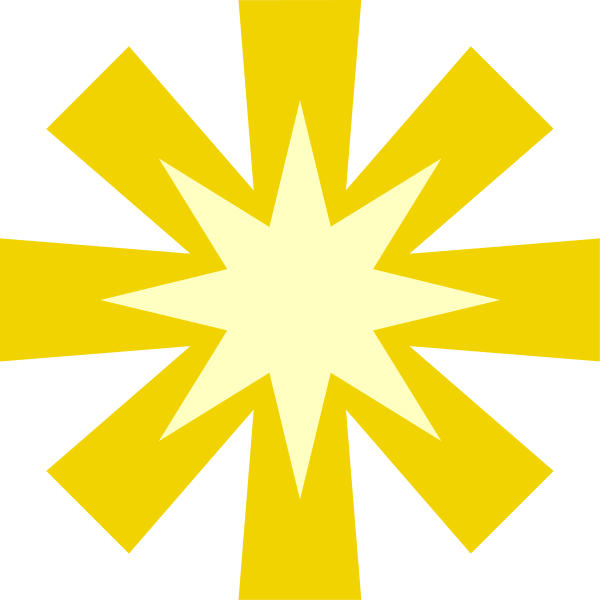 The image shows a stylized yellow starburst with white rays against a black background on the left side of an icon that resembles a light bulb in shape but is actually just lines forming its outline, and it has no internal details to suggest illumination or electricity.