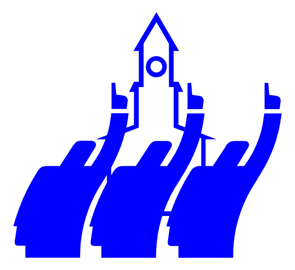 The image shows a stylized graphic of an iconic rocket launch pad with waves crashing around it against a blue sky background.