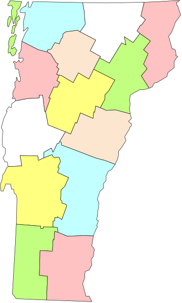 The map shows a stylized representation of Vermont with counties outlined by color blocks; it is presented as an overlay on top of another image that appears to be unrelated to geography.