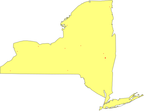 The image shows a stylized map of New York state with an overlay that appears to be satellite data points on it.