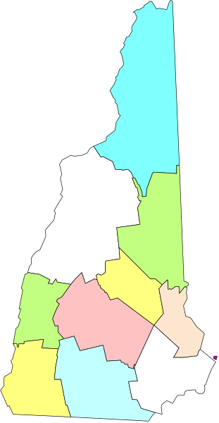 The map shows a state with counties outlined by different colored lines on it.