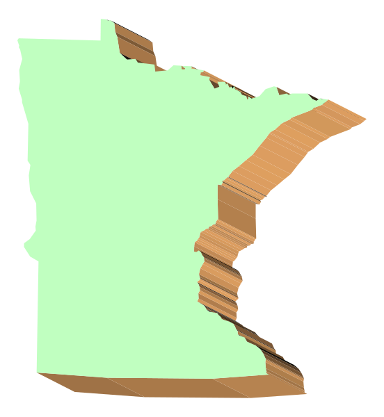 The image shows a stylized map of minnesota with an exaggerated tear at its center where it appears to be ripped apart from another state that is partially visible on one side.