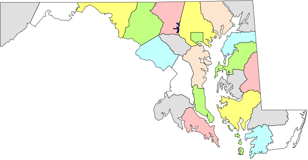 The image shows a map of Virginia with various counties highlighted by different colored markers on it.