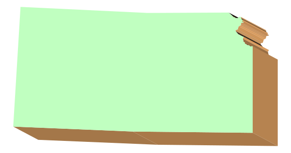 The image shows a rectangular sign with rounded corners on top of an object that appears to be made from wood planks.