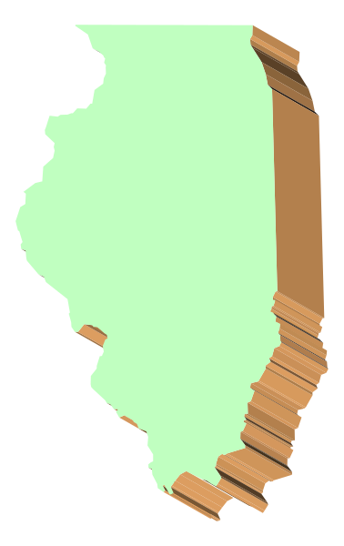 The image shows a stylized map of Illinois with an overlay that appears to be made up of brown rectangles resembling bricks on top of it.