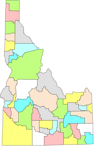 The image shows a stylized map of an area with various counties outlined by different colored lines on it; there is no text present in this clip-art representation.