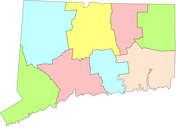 The map shows a stylized representation of New York State with counties highlighted by different colored regions within each county's borders.