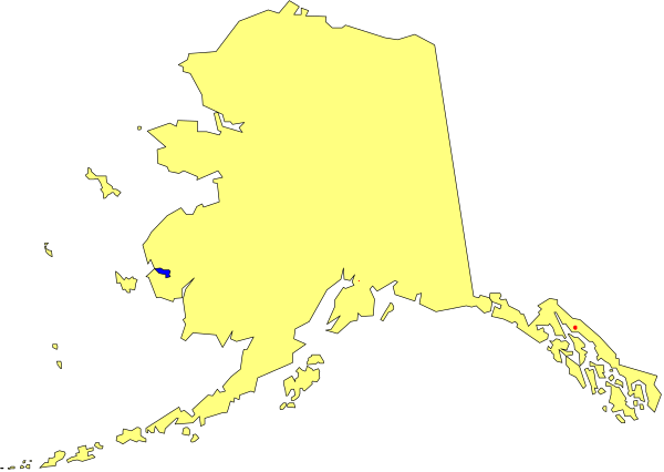 The image shows a stylized map of Alaska with its states outlined against a dark background.
