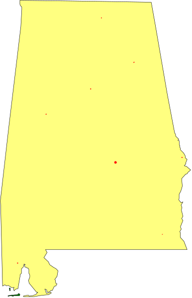 The image shows a stylized map of Alabama with an overlay that appears to be satellite imagery data points on it.