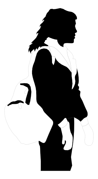 The black and white photo shows a person carrying an object that resembles luggage on their back while walking down what appears to be a street with buildings in the background.