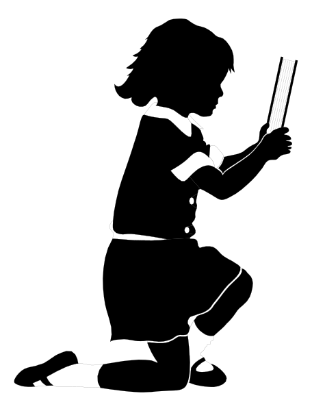 The black and white silhouette of a person holding an object with both hands against a dark background.