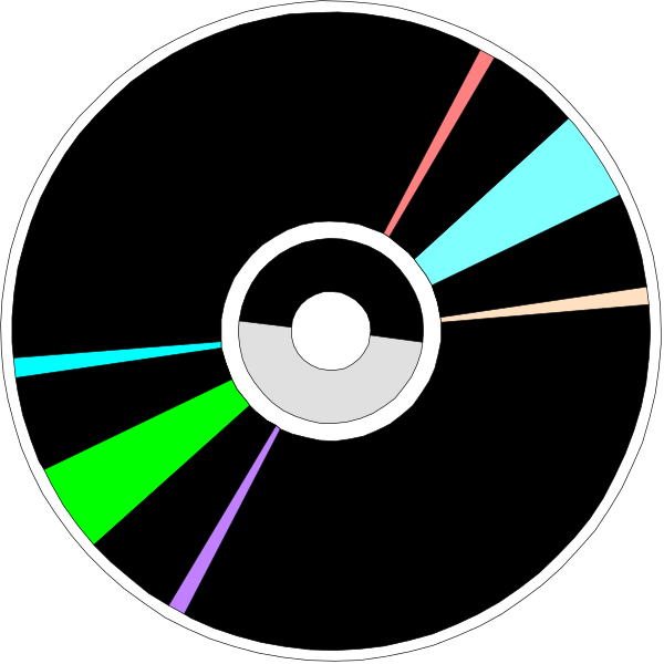 The image shows a stylized representation of two CDs with colorful rays emanating from them against a black background; there is no text present in this clip-art illustration.