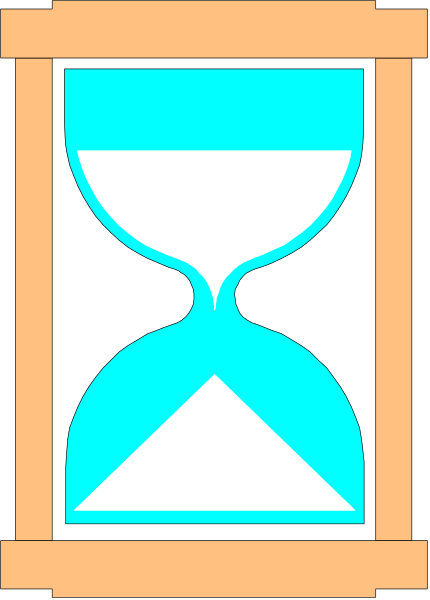 The image shows a digital clock with an hourglass symbol inside it against a gray background within what appears to be a window frame on a wall.