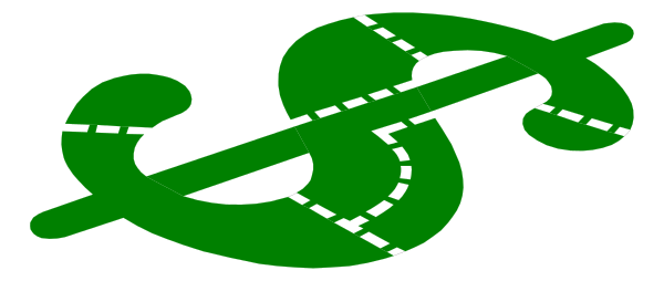 The image shows a green dollar sign with money symbols around it on top of what appears to be an abstract background that could represent paper currency notes.