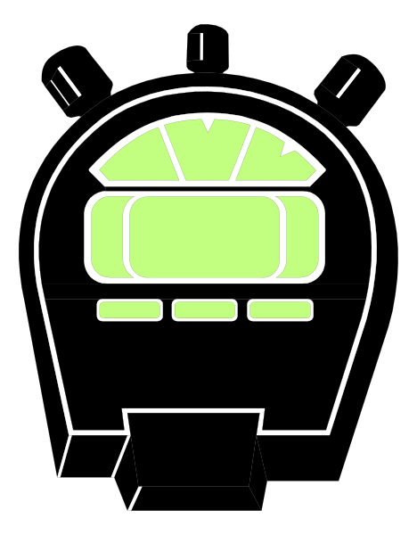 The image shows a black and white illustration of an abstract train with green highlights on its front car.